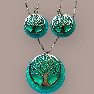 Maile Blessings Greenish Blue Tree of Life Necklace Set